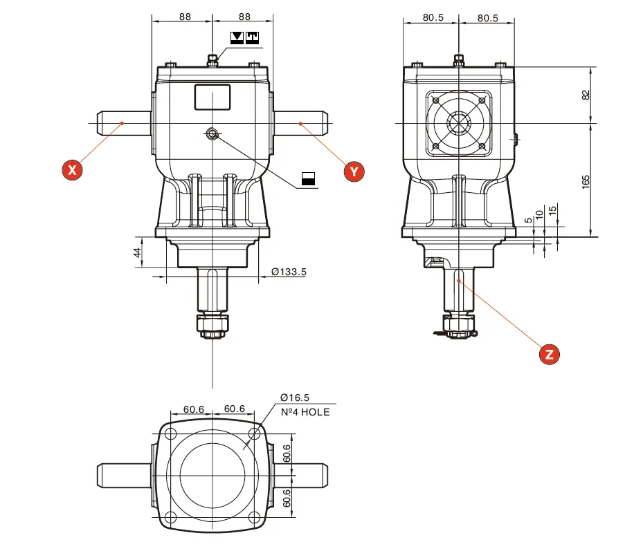 V-40 Rotary Cutter Gearbox Dimension