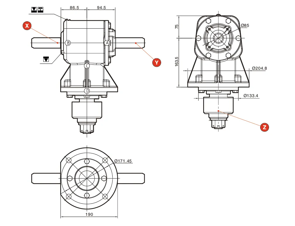 V-51 Rotary Cutter Gearbox Dimension