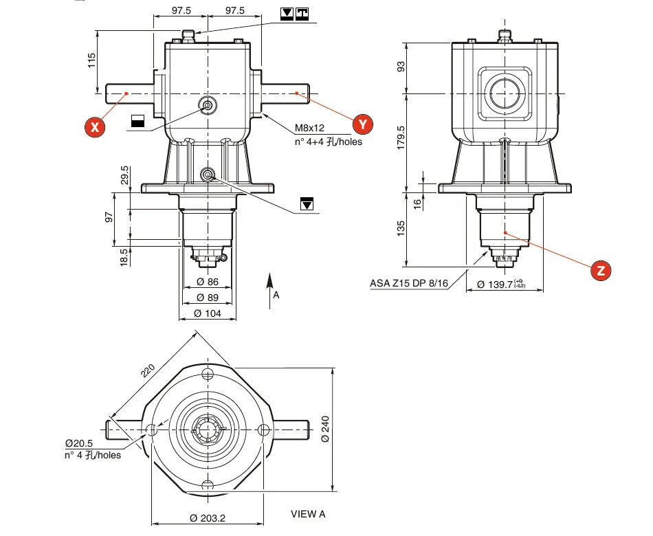 V-60 Rotary Cutter Gearbox Dimension
