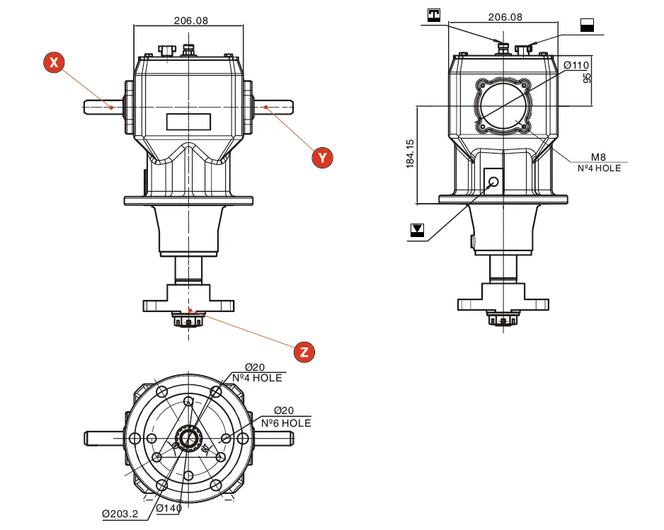 V-70 Rotary Cutter Gearbox Dimension