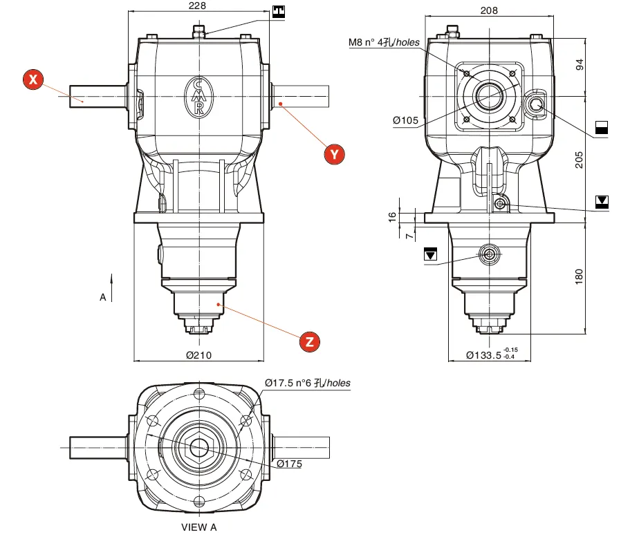 V-74 Rotary Cutter Gearbox Dimension